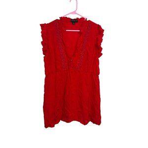 Forever 21+ Red Ruffle-Trim Lace Detail Sleeveless Tunic Top 2X